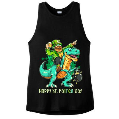 Funny Happy St. PaTREX Day Leprechaun Riding Trex Dinosaur Ladies PosiCharge Tri-Blend Wicking Tank