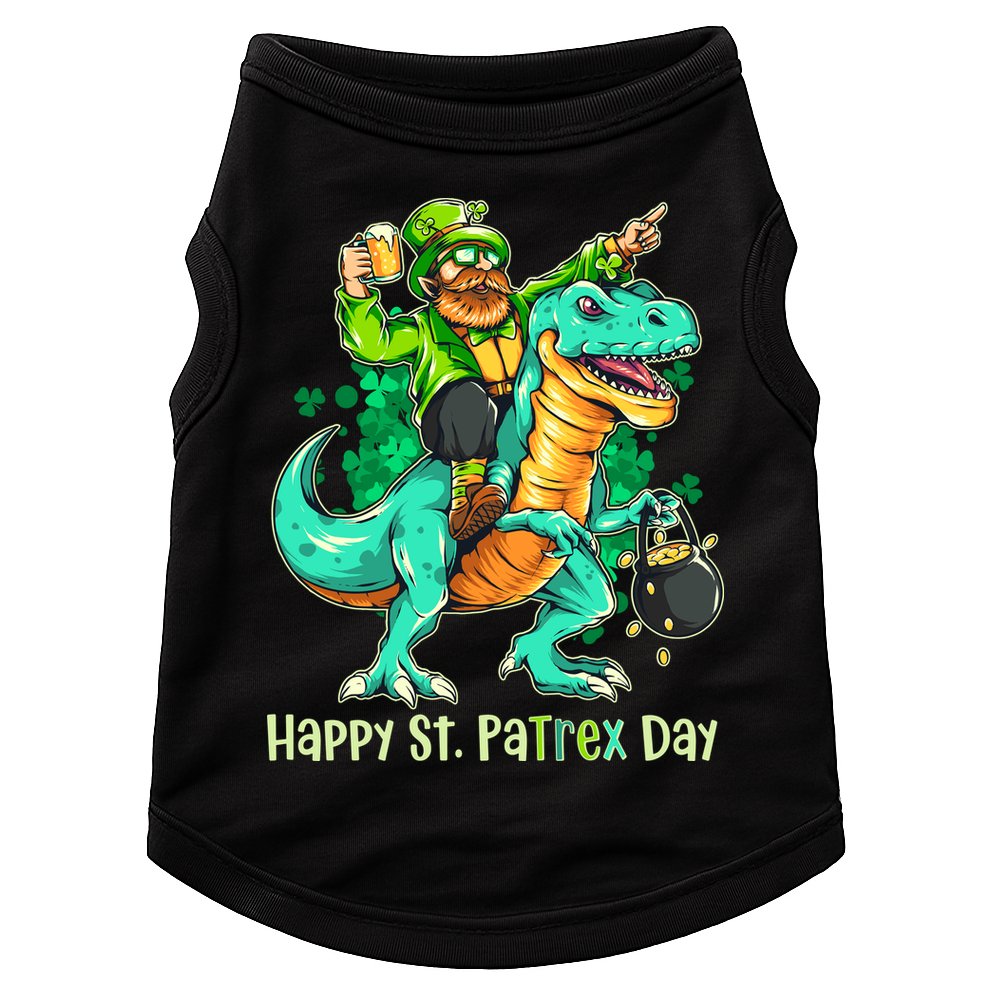 Funny Happy St. PaTREX Day Leprechaun Riding Trex Dinosaur Doggie Tank