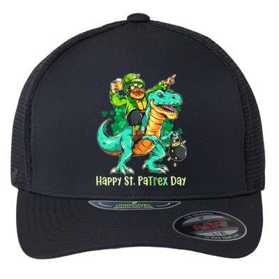 Funny Happy St. PaTREX Day Leprechaun Riding Trex Dinosaur Flexfit Unipanel Trucker Cap
