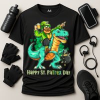 Funny Happy St. PaTREX Day Leprechaun Riding Trex Dinosaur Performance Shirt