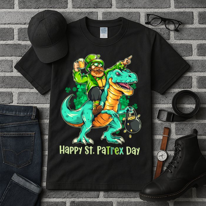 Funny Happy St. PaTREX Day Leprechaun Riding Trex Dinosaur Tall T-Shirt