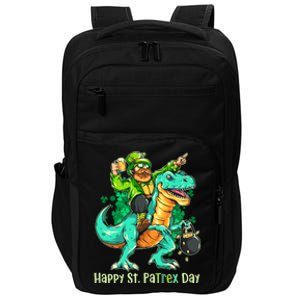 Funny Happy St. PaTREX Day Leprechaun Riding Trex Dinosaur Impact Tech Backpack