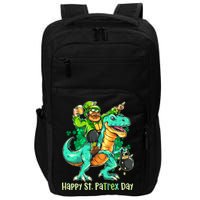 Funny Happy St. PaTREX Day Leprechaun Riding Trex Dinosaur Impact Tech Backpack