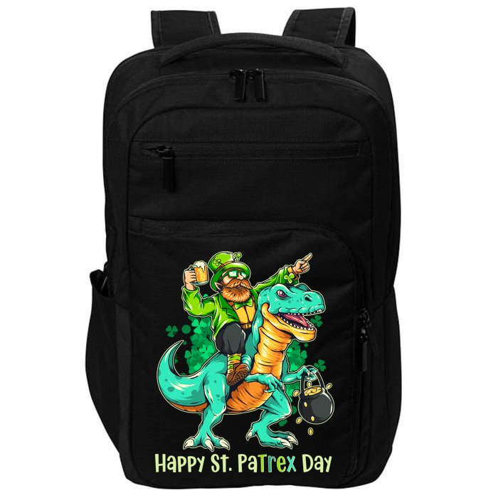 Funny Happy St. PaTREX Day Leprechaun Riding Trex Dinosaur Impact Tech Backpack
