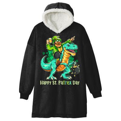Funny Happy St. PaTREX Day Leprechaun Riding Trex Dinosaur Hooded Wearable Blanket