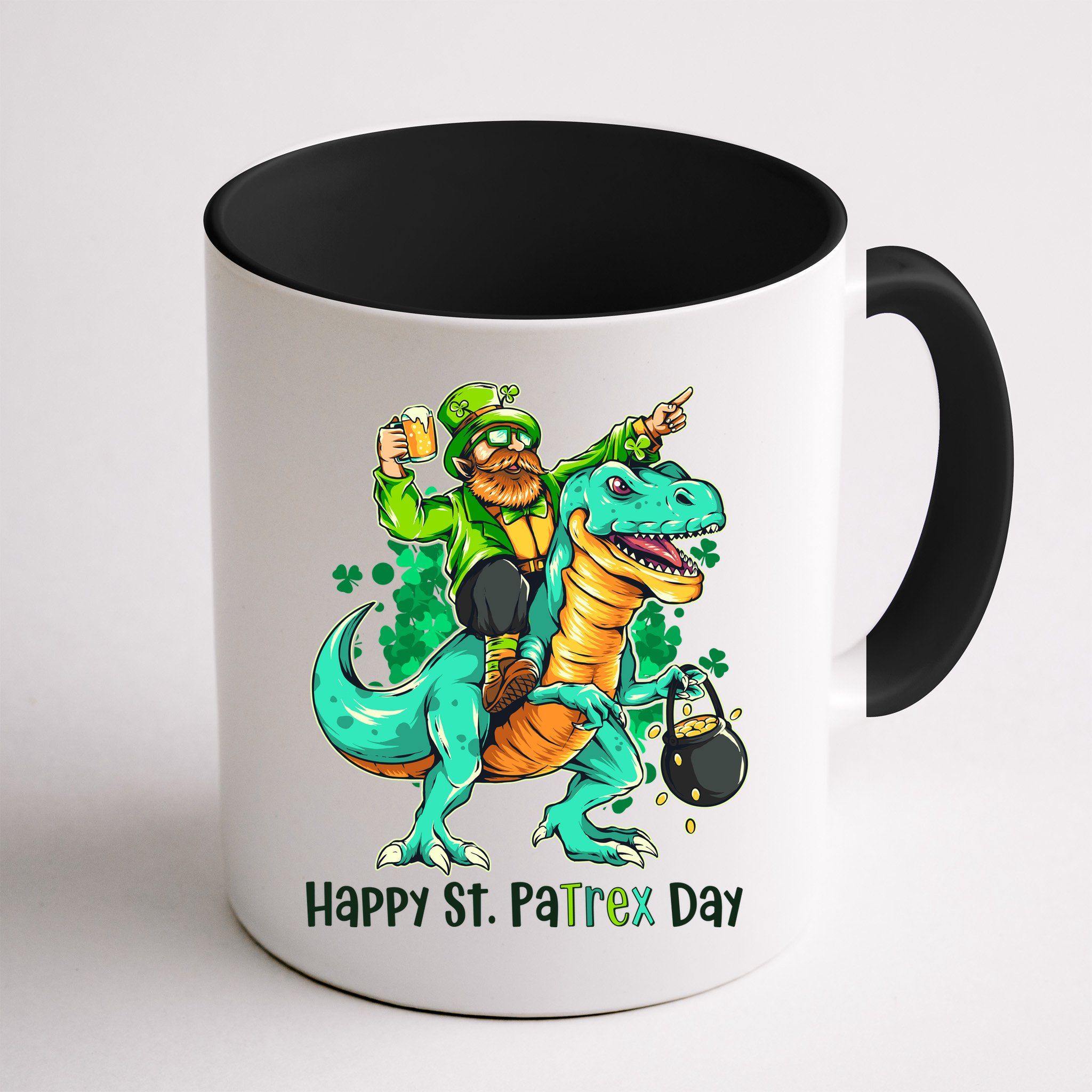 Funny Happy St. PaTREX Day Leprechaun Riding Trex Dinosaur Mug