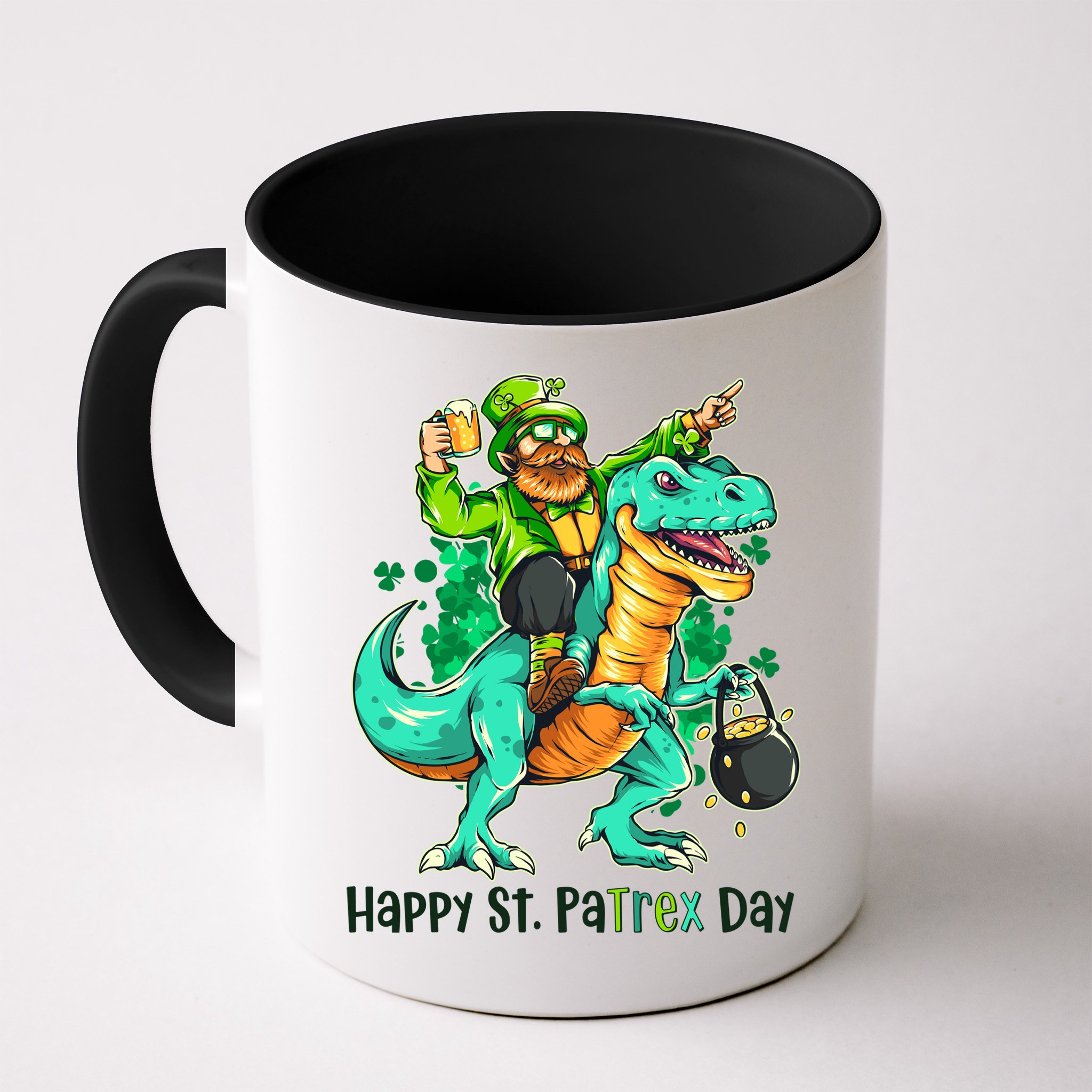 Funny Happy St. PaTREX Day Leprechaun Riding Trex Dinosaur Mug
