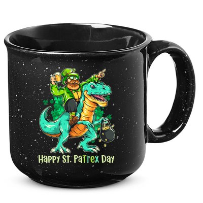 Funny Happy St. PaTREX Day Leprechaun Riding Trex Dinosaur 15oz Campfire Ceramic Mug