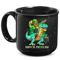 Funny Happy St. PaTREX Day Leprechaun Riding Trex Dinosaur 15oz Campfire Ceramic Mug