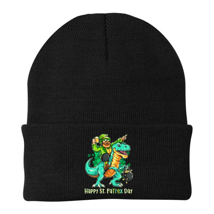 Funny Happy St. PaTREX Day Leprechaun Riding Trex Dinosaur Beanie