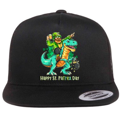 Funny Happy St. PaTREX Day Leprechaun Riding Trex Dinosaur Flatbill Hat
