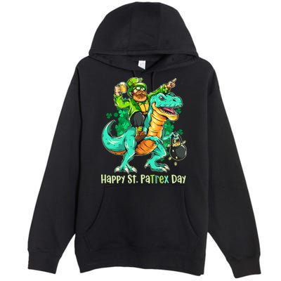 Funny Happy St. PaTREX Day Leprechaun Riding Trex Dinosaur Premium Pullover Hoodie