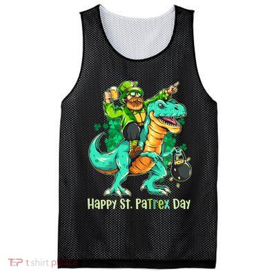 Funny Happy St. PaTREX Day Leprechaun Riding Trex Dinosaur Mesh Reversible Basketball Jersey Tank