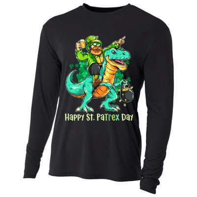 Funny Happy St. PaTREX Day Leprechaun Riding Trex Dinosaur Cooling Performance Long Sleeve Crew
