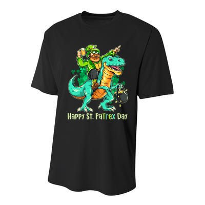 Funny Happy St. PaTREX Day Leprechaun Riding Trex Dinosaur Youth Performance Sprint T-Shirt