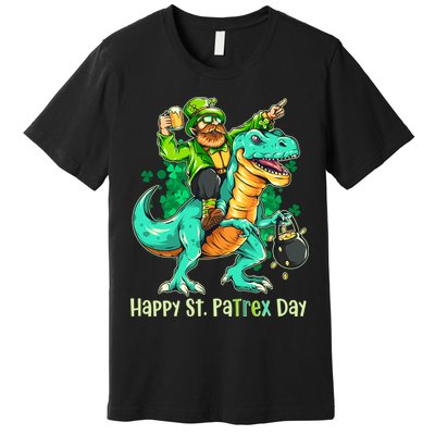 Funny Happy St. PaTREX Day Leprechaun Riding Trex Dinosaur Premium T-Shirt