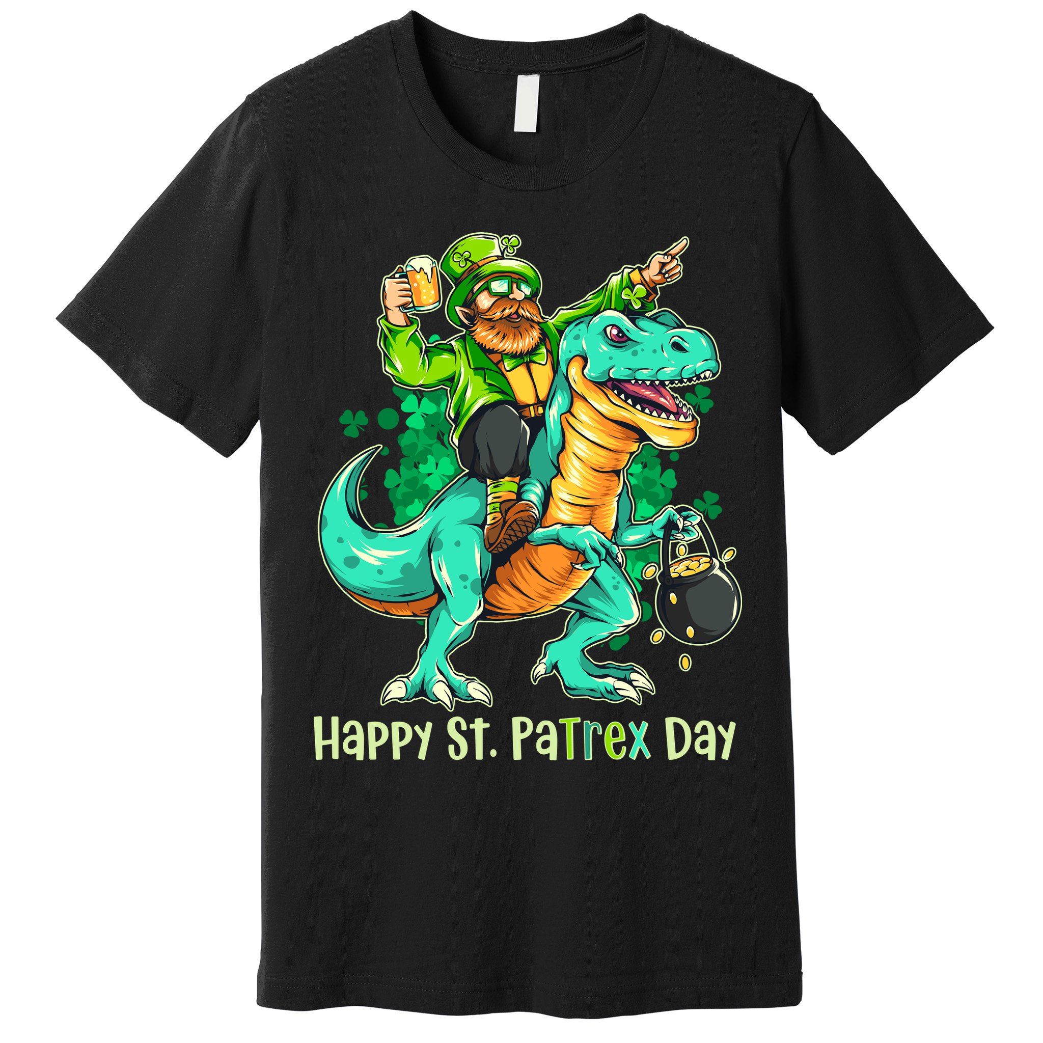 Funny Happy St. PaTREX Day Leprechaun Riding Trex Dinosaur Premium T-Shirt
