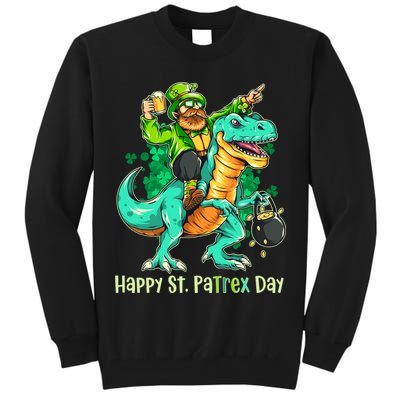 Funny Happy St. PaTREX Day Leprechaun Riding Trex Dinosaur Tall Sweatshirt
