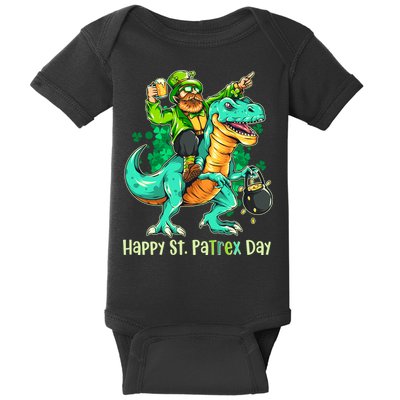 Funny Happy St. PaTREX Day Leprechaun Riding Trex Dinosaur Baby Bodysuit