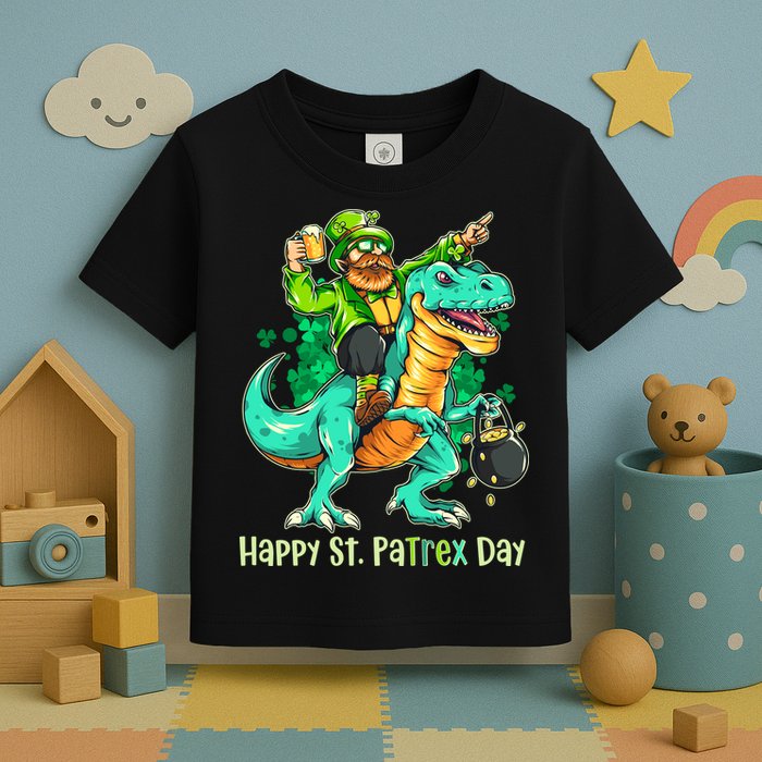 Funny Happy St. PaTREX Day Leprechaun Riding Trex Dinosaur Toddler T-Shirt