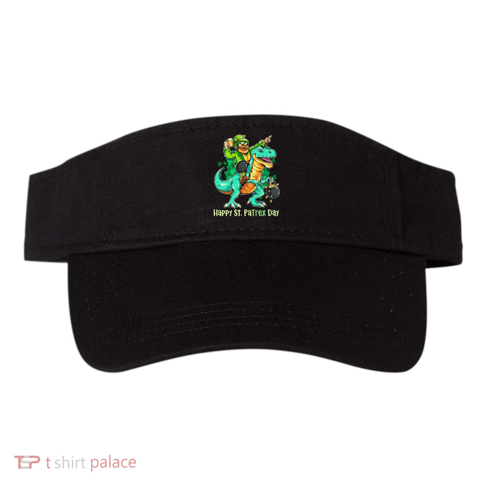 Funny Happy St. PaTREX Day Leprechaun Riding Trex Dinosaur Visor
