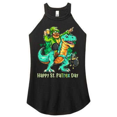 Funny Happy St. PaTREX Day Leprechaun Riding Trex Dinosaur Women's Perfect Tri Rocker Tank