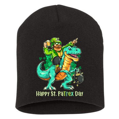Funny Happy St. PaTREX Day Leprechaun Riding Trex Dinosaur Short Acrylic Beanie