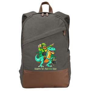 Funny Happy St. PaTREX Day Leprechaun Riding Trex Dinosaur Cotton Canvas Backpack