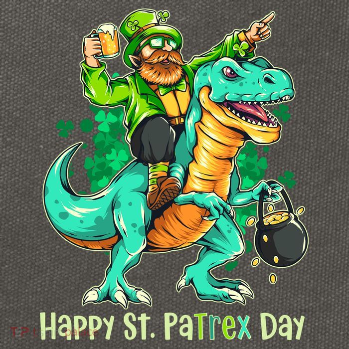 Funny Happy St. PaTREX Day Leprechaun Riding Trex Dinosaur Cotton Canvas Backpack