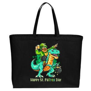 Funny Happy St. PaTREX Day Leprechaun Riding Trex Dinosaur Cotton Canvas Jumbo Tote