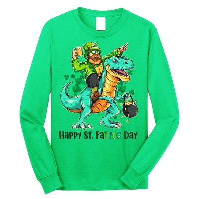 Funny Happy St. PaTREX Day Leprechaun Riding Trex Dinosaur Long Sleeve Shirt