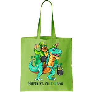 Funny Happy St. PaTREX Day Leprechaun Riding Trex Dinosaur Tote Bag