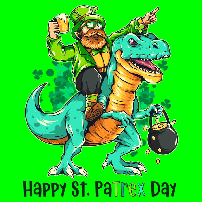 Funny Happy St. PaTREX Day Leprechaun Riding Trex Dinosaur Magnet
