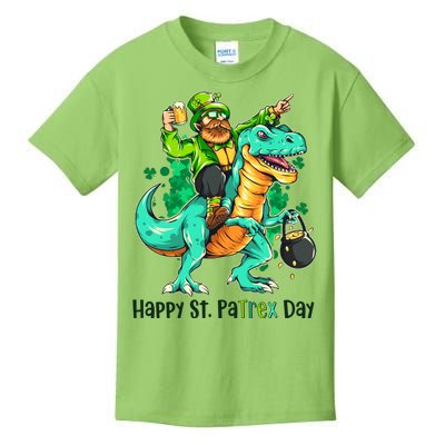 Funny Happy St. PaTREX Day Leprechaun Riding Trex Dinosaur Kids T-Shirt