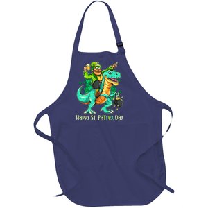 Funny Happy St. PaTREX Day Leprechaun Riding Trex Dinosaur Full-Length Apron With Pockets