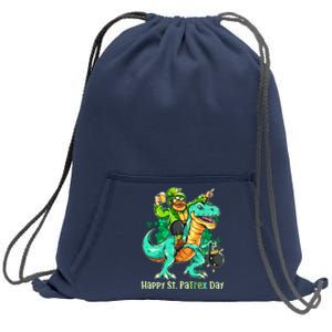 Funny Happy St. PaTREX Day Leprechaun Riding Trex Dinosaur Sweatshirt Cinch Pack Bag