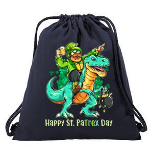 Funny Happy St. PaTREX Day Leprechaun Riding Trex Dinosaur Drawstring Bag