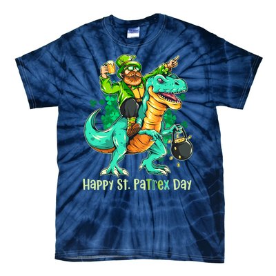 Funny Happy St. PaTREX Day Leprechaun Riding Trex Dinosaur Tie-Dye T-Shirt