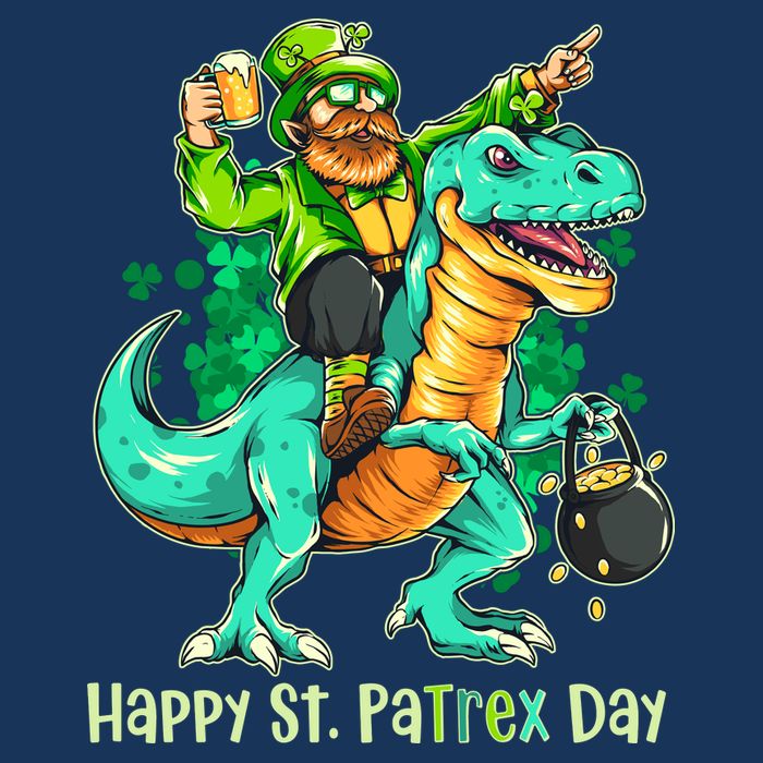Funny Happy St. PaTREX Day Leprechaun Riding Trex Dinosaur Infant Baby Jersey Bodysuit