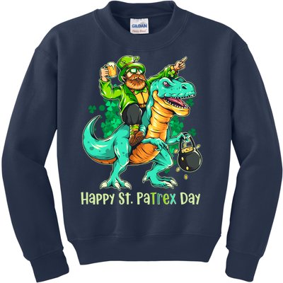 Funny Happy St. PaTREX Day Leprechaun Riding Trex Dinosaur Kids Sweatshirt