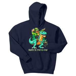 Funny Happy St. PaTREX Day Leprechaun Riding Trex Dinosaur Kids Hoodie