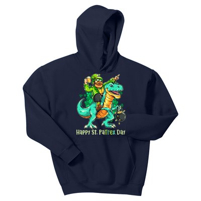 Funny Happy St. PaTREX Day Leprechaun Riding Trex Dinosaur Kids Hoodie