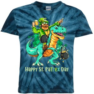 Funny Happy St. PaTREX Day Leprechaun Riding Trex Dinosaur Kids Tie-Dye T-Shirt