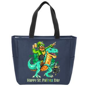 Funny Happy St. PaTREX Day Leprechaun Riding Trex Dinosaur Zip Tote Bag