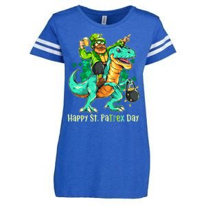 Funny Happy St. PaTREX Day Leprechaun Riding Trex Dinosaur Enza Ladies Jersey Football T-Shirt