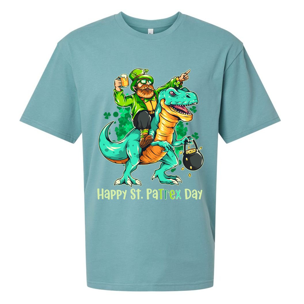 Funny Happy St. PaTREX Day Leprechaun Riding Trex Dinosaur Sueded Cloud Jersey T-Shirt