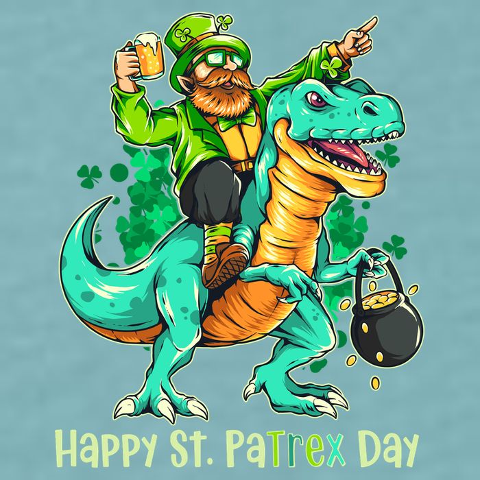 Funny Happy St. PaTREX Day Leprechaun Riding Trex Dinosaur Sueded Cloud Jersey T-Shirt