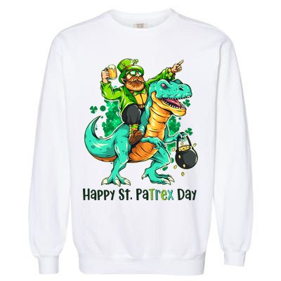 Funny Happy St. PaTREX Day Leprechaun Riding Trex Dinosaur Garment-Dyed Sweatshirt