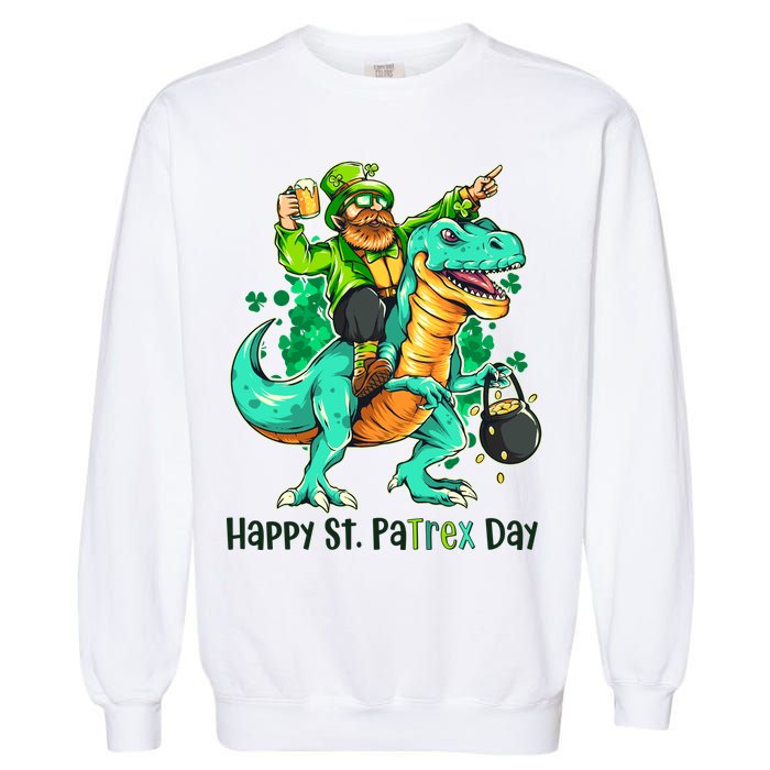 Funny Happy St. PaTREX Day Leprechaun Riding Trex Dinosaur Garment-Dyed Sweatshirt