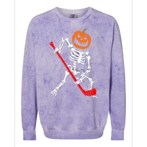 Funny Halloween Skeleton Ice Hockey Pumpkin Hockey Sport Gift Colorblast Crewneck Sweatshirt